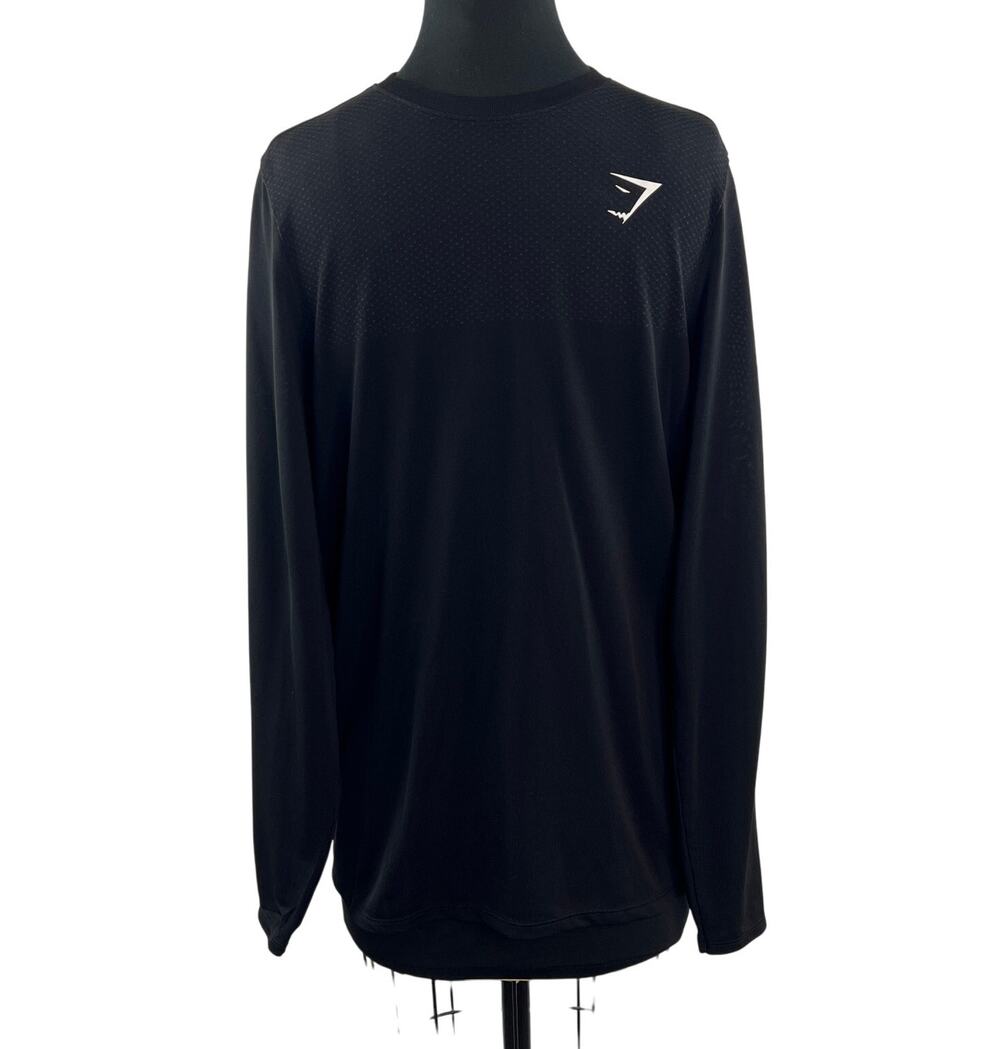 GYMSHARK Vital Black Mens T-Shirt Crew Neck Long Sleeve Pullover Tee Sz S Small